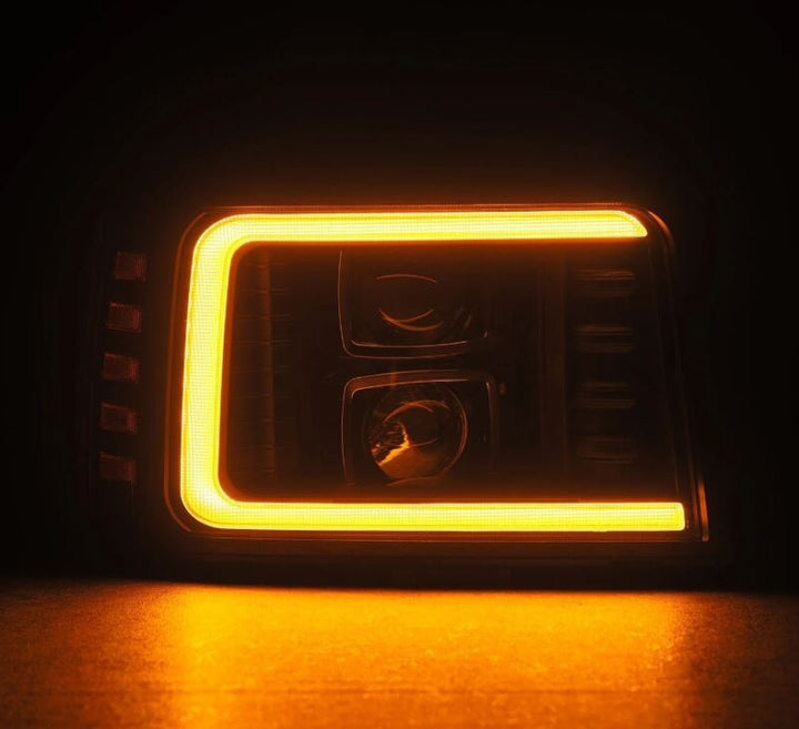 AlphaRex 92-96 Ford F-Series/Bronco LUXX-Series Proj Headlights Blk w/Actv Light SeqSig & SBDRL - Bull Strap