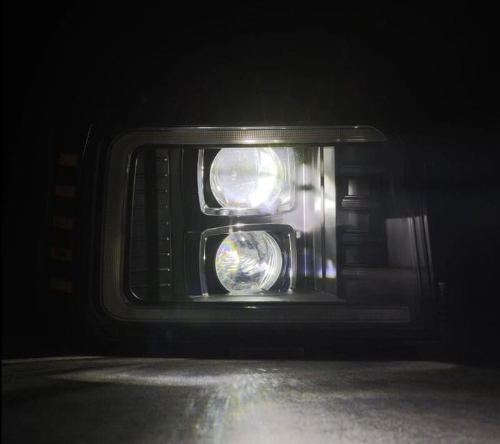AlphaRex 92-96 Ford F-Series/Bronco LUXX-Series Proj Headlights Blk w/Actv Light SeqSig & SBDRL - Bull Strap