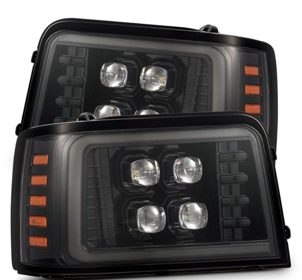 AlphaRex 92-96 Ford F-Series/Bronco NOVA-Series LED Proj Headlight Alpha-Bk w/Actv Light SS & SBDRL - Bull Strap