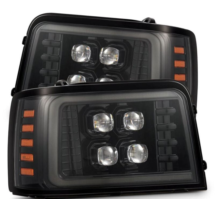 AlphaRex 92-96 Ford F-Series/Bronco NOVA-Series LED Proj Headlight Alpha-Bk w/Actv Light SS & SBDRL - Bull Strap
