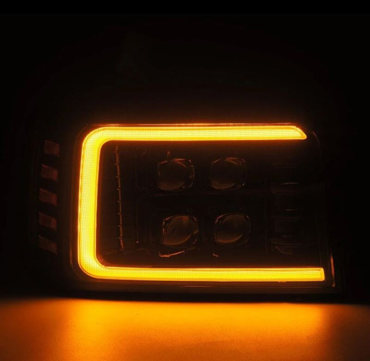 AlphaRex 92-96 Ford F-Series/Bronco NOVA-Series LED Proj Headlight Alpha-Bk w/Actv Light SS & SBDRL - Bull Strap