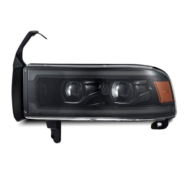 AlphaRex 94-01 RAM 1500 LUXX LED Proj Headlights Alpha-Blk w/Activ Light/Seq Signal/SB DRL - Bull Strap