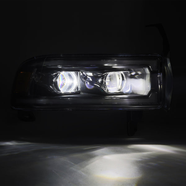 AlphaRex 94-01 RAM 1500 LUXX LED Proj Headlights Blk w/Activ Light/Seq Signal/SB DRL - Bull Strap
