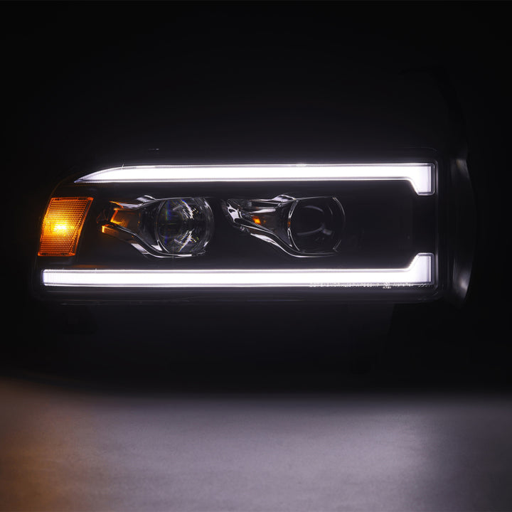 AlphaRex 94-01 RAM 1500 LUXX LED Proj Headlights Blk w/Activ Light/Seq Signal/SB DRL - Bull Strap