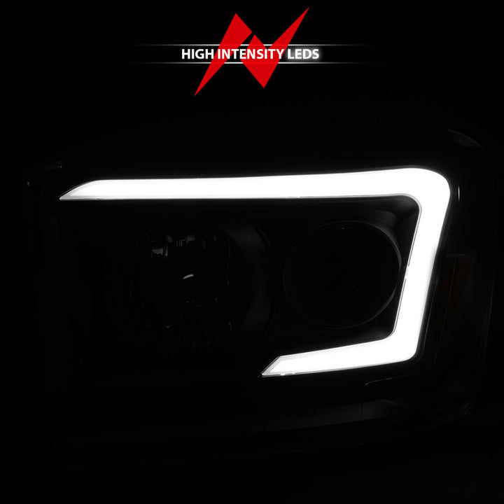 ANZO 06-09 Dodge RAM 1500/2500/3500 Headlights Black Housing/Clear Lens (w/ Light Bars) - Bull Strap