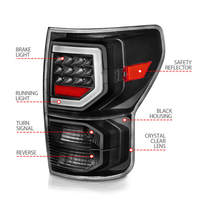 ANZO 07-11 Toyota Tundra Full LED Taillights Black Housing Clear Lens G2 (w/C light Bars) - Bull Strap