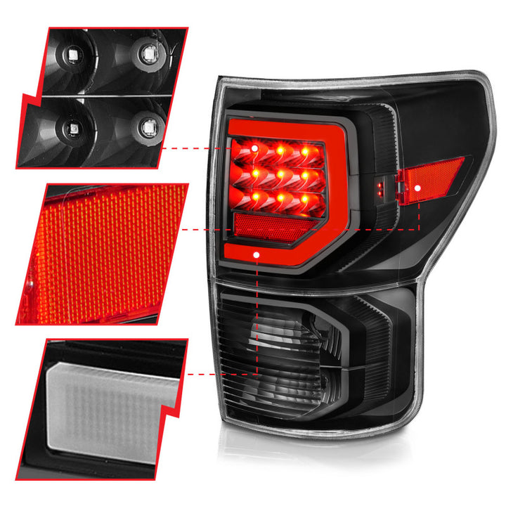 ANZO 07-11 Toyota Tundra Full LED Taillights Black Housing Clear Lens G2 (w/C light Bars) - Bull Strap