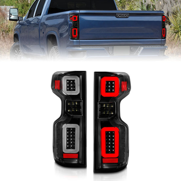 ANZO 19-21 Chevy Silverado Full LED Taillights Black Housing Clear Lens G2 (w/C light Bars) - Bull Strap