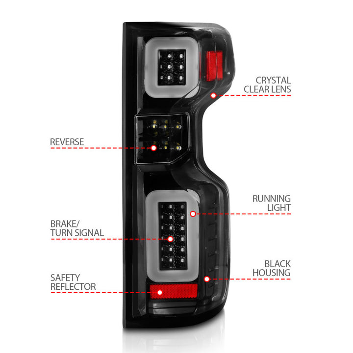 ANZO 19-21 Chevy Silverado Full LED Taillights Black Housing Clear Lens G2 (w/C light Bars) - Bull Strap