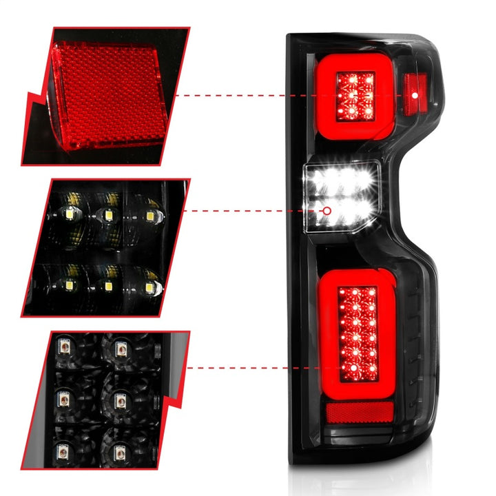 ANZO 19-21 Chevy Silverado Full LED Taillights Black Housing Clear Lens G2 (w/C light Bars) - Bull Strap