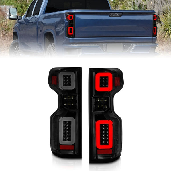 ANZO 19-21 Chevy Silverado Full LED Taillights Black Housing Smoke Lens G2 (w/C light Bars) - Bull Strap