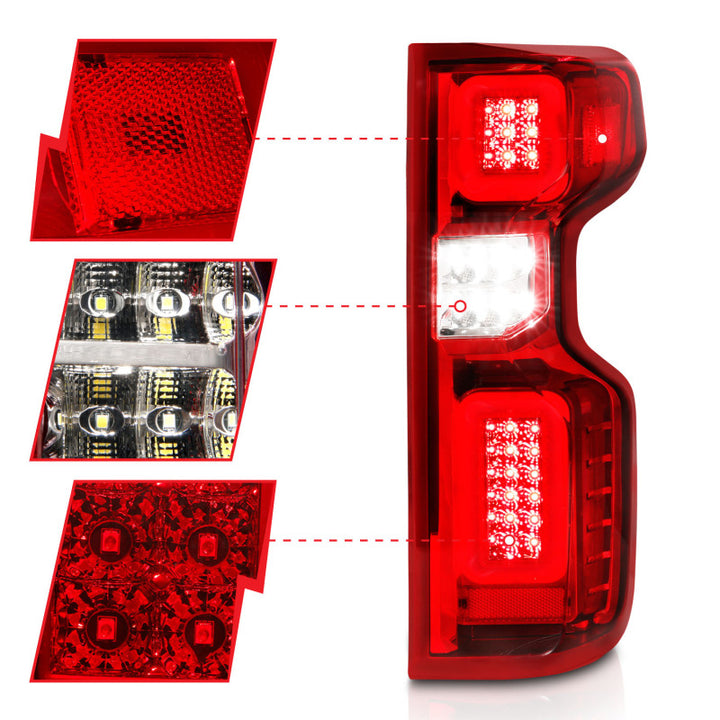 ANZO 19-21 Chevy Silverado Full LED Taillights Chrome Housing Red/Clear Lens G2 (w/C light Bars) - Bull Strap
