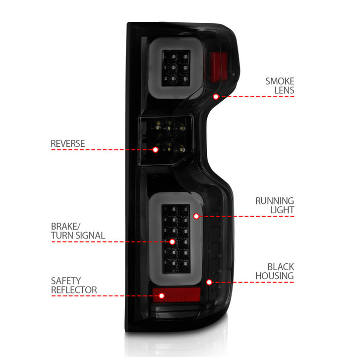 ANZO 19-21 Chevy Silverado Work Truck Full LED Taillights Blk Housing Smoke Lens G2 (w/C light Bars) - Bull Strap