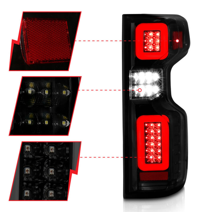 ANZO 19-21 Chevy Silverado Work Truck Full LED Taillights Blk Housing Smoke Lens G2 (w/C light Bars) - Bull Strap