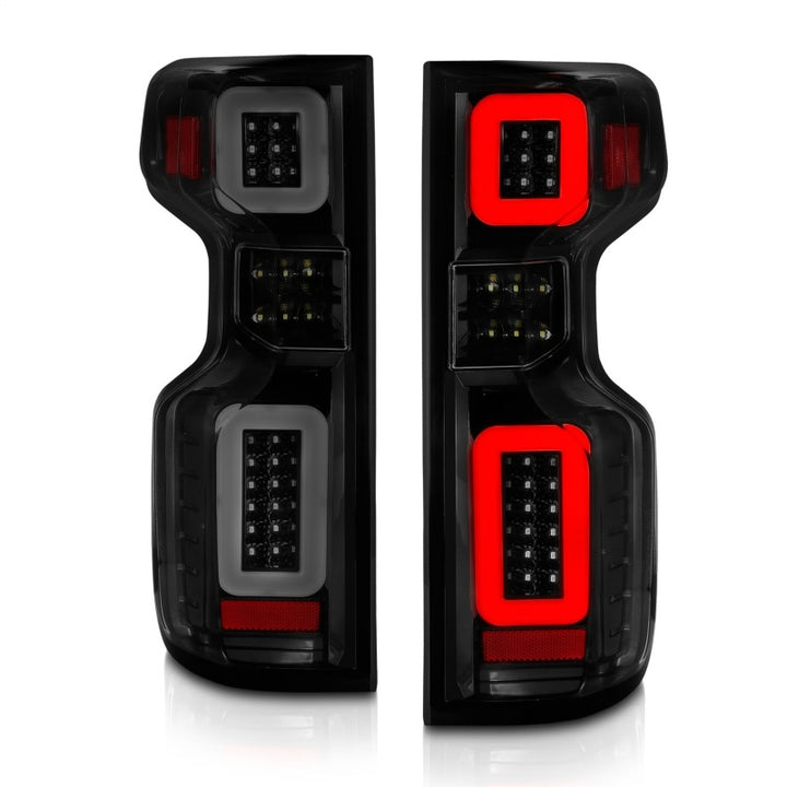 ANZO 19-21 Chevy Silverado Work Truck Full LED Taillights Blk Housing Smoke Lens G2 (w/C light Bars) - Bull Strap
