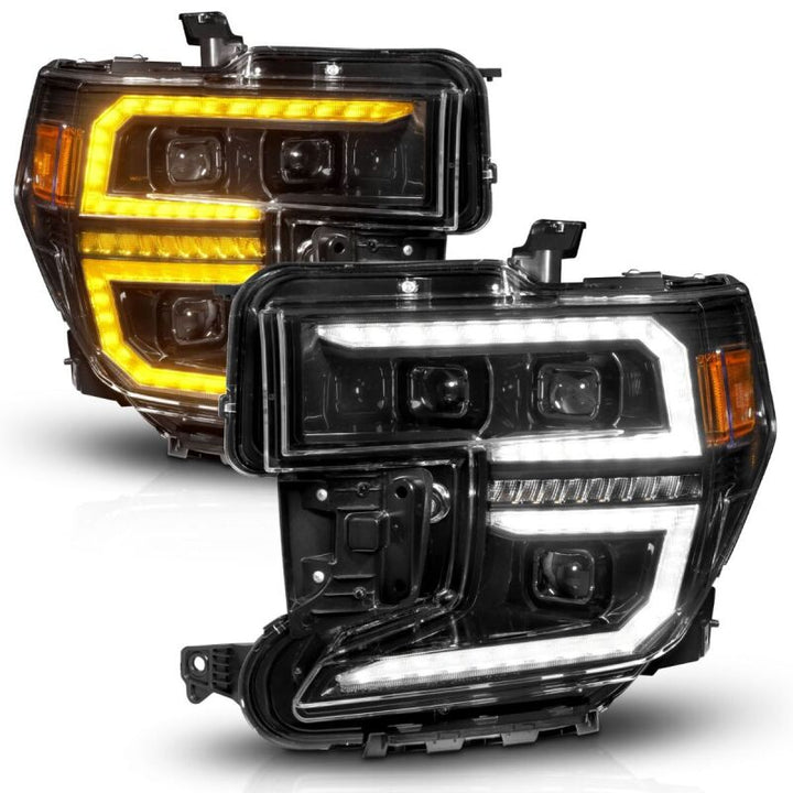 ANZO 19-21 GMC Sierra 1500 LED Projector Headlight w/Switchback+Sequential - Black - Bull Strap