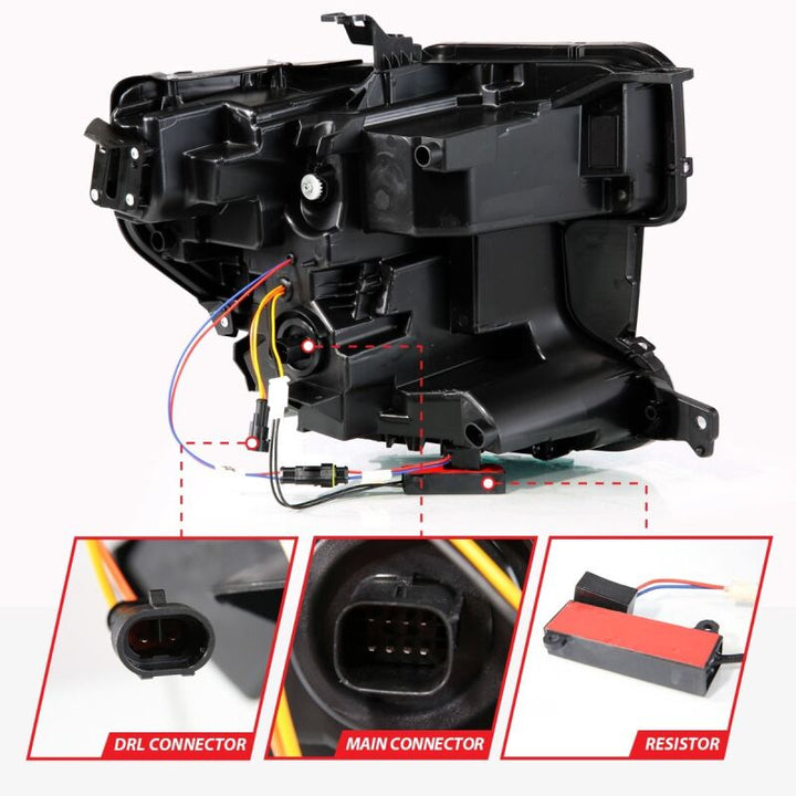 ANZO 19-21 GMC Sierra 1500 LED Projector Headlight w/Switchback+Sequential - Black - Bull Strap