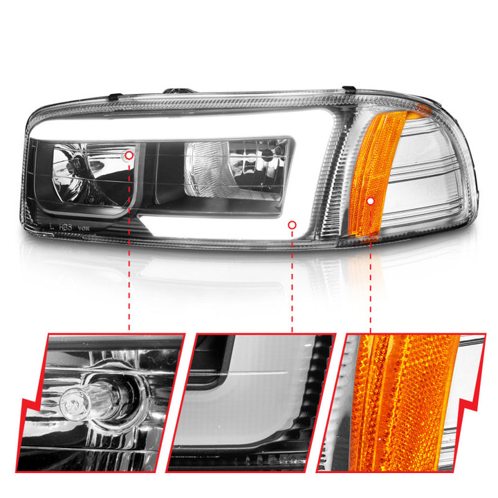 ANZO 99-17 GMC Sierra/Denali Headlights Black Amber (w/C Light Bars) - Bull Strap
