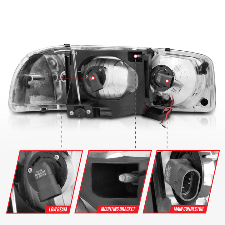 ANZO 99-17 GMC Sierra/Denali Headlights Black Amber (w/C Light Bars) - Bull Strap