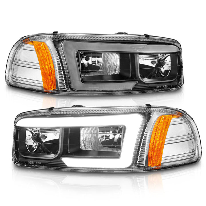ANZO 99-17 GMC Sierra/Denali Headlights Black Amber (w/C Light Bars) - Bull Strap