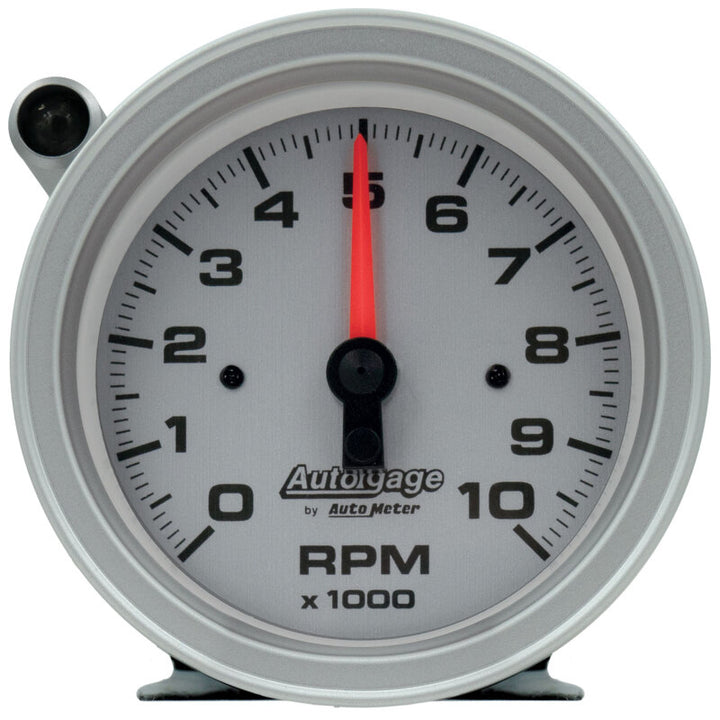 AutoMeter Tachometer Gauge 10K RPM 3 3/4in Pedestal w/Ext. Shift-Light - Silver Dial/Black Case - Bull Strap