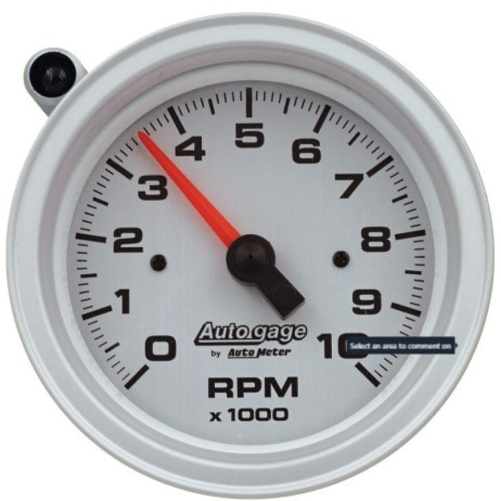 AutoMeter Tachometer Gauge 10K RPM 3 3/4in Pedestal w/Ext. Shift-Light - Silver Dial/Black Case - Bull Strap