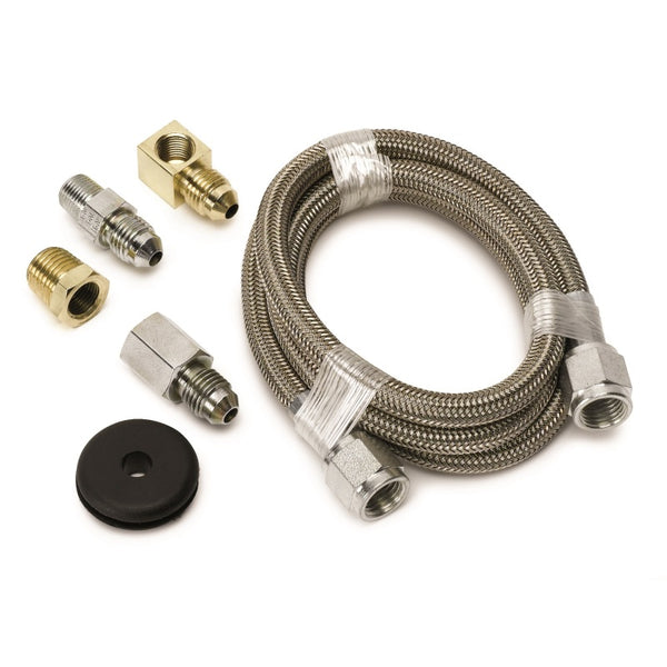 Autometer #4 Braided SS Line (-4AN) 3ft 1/8in NPT Fittings - Bull Strap