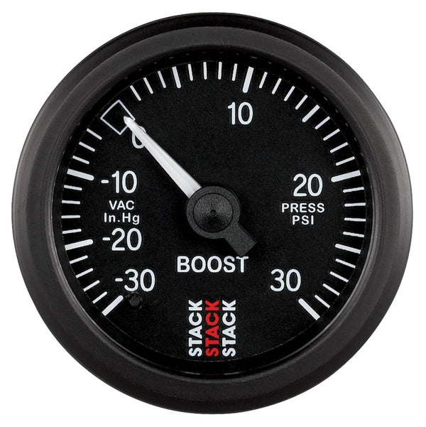 Autometer 52mm Stack Instruments -30INHG to +30PSI Mechanical Boost Gauge - Black - Bull Strap