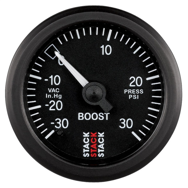 Autometer 52mm Stack Instruments -30INHG to +30PSI Mechanical Boost Gauge - Black - Bull Strap