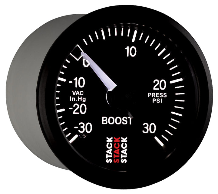 Autometer 52mm Stack Instruments -30INHG to +30PSI Mechanical Boost Gauge - Black - Bull Strap