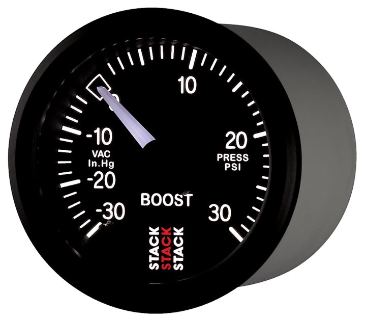 Autometer 52mm Stack Instruments -30INHG to +30PSI Mechanical Boost Gauge - Black - Bull Strap