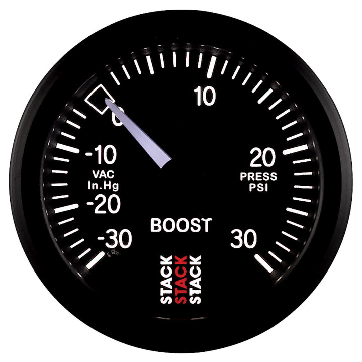 Autometer 52mm Stack Instruments -30INHG to +30PSI Mechanical Boost Gauge - Black - Bull Strap