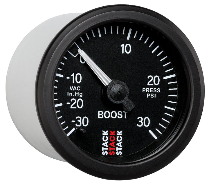 Autometer 52mm Stack Instruments -30INHG to +30PSI Mechanical Boost Gauge - Black - Bull Strap
