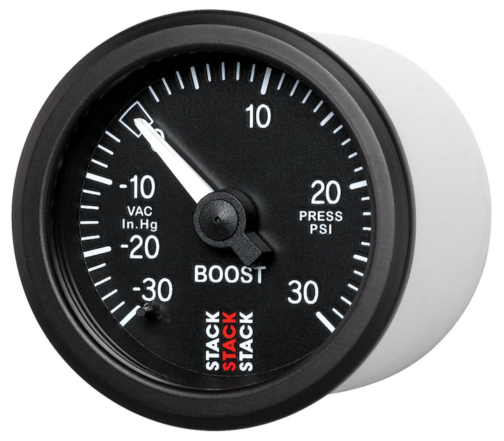 Autometer 52mm Stack Instruments -30INHG to +30PSI Mechanical Boost Gauge - Black - Bull Strap