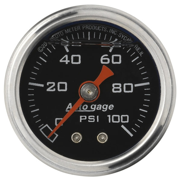 Autometer AutoGage 1.5in Liquid Filled Mechanical 0-100 PSI Fuel Pressure Gauge - Bull Strap