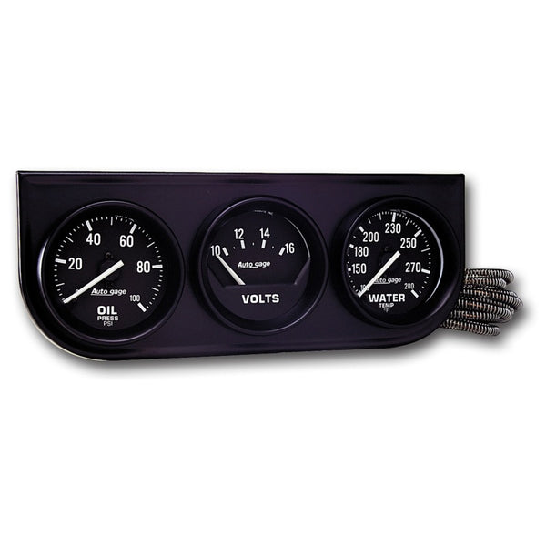 Autometer AutoGage 3-Gauge Console 52.4mm Mech 0-100 PSI Oil Press/ 10-16 V / 130-280 Deg Water Temp - Bull Strap