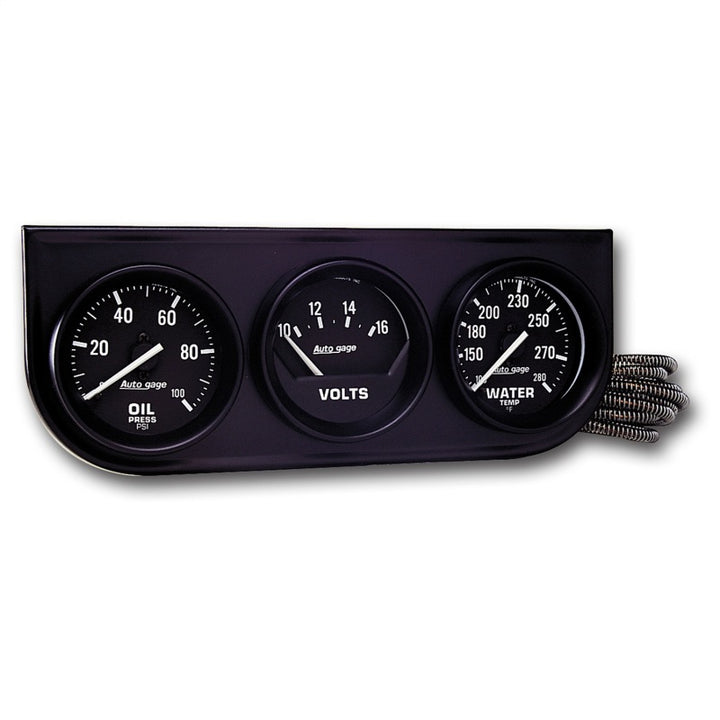 Autometer AutoGage 3-Gauge Console 52.4mm Mech 0-100 PSI Oil Press/ 10-16 V / 130-280 Deg Water Temp - Bull Strap