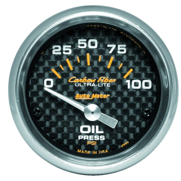Autometer Carbon Fiber 52mm 100 PSI Electronic Oil Pressure Gauge - Bull Strap