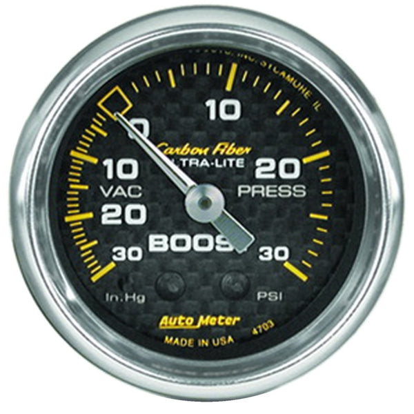Autometer Carbon Fiber 52mm 30 PSI Mechanical Boost Gauge - Bull Strap