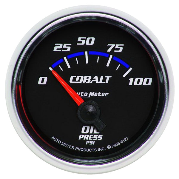Autometer Cobalt 52mm 100 PSI Short Sweep Electric Oil Pressure Gauge - Bull Strap