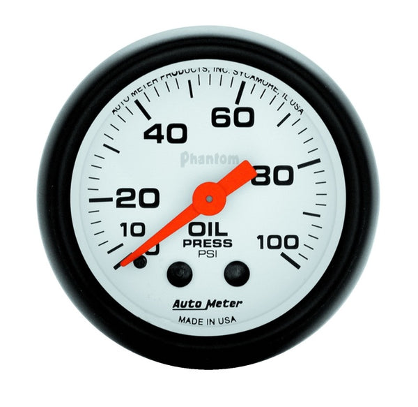 Autometer Phantom 52mm 0-100 PSI Mechanical Oil Pressure Gauge - Bull Strap