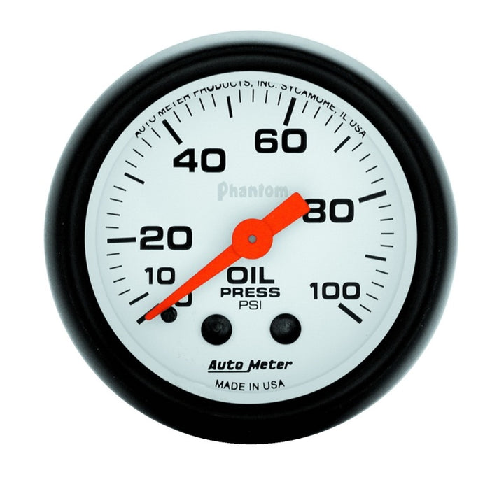 Autometer Phantom 52mm 0-100 PSI Mechanical Oil Pressure Gauge - Bull Strap