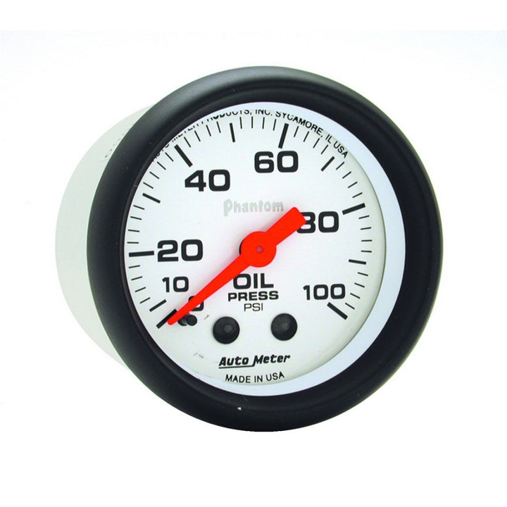 Autometer Phantom 52mm 0-100 PSI Mechanical Oil Pressure Gauge - Bull Strap