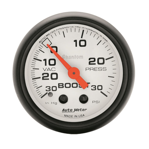 Autometer Phantom 52mm 30 PSI Mechanical Boost Gauge - Bull Strap