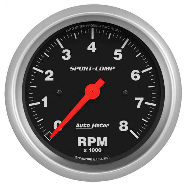 Autometer Sport-Comp 3-3/8 inch 8000 RPM Electronic In Dash Tach - Bull Strap