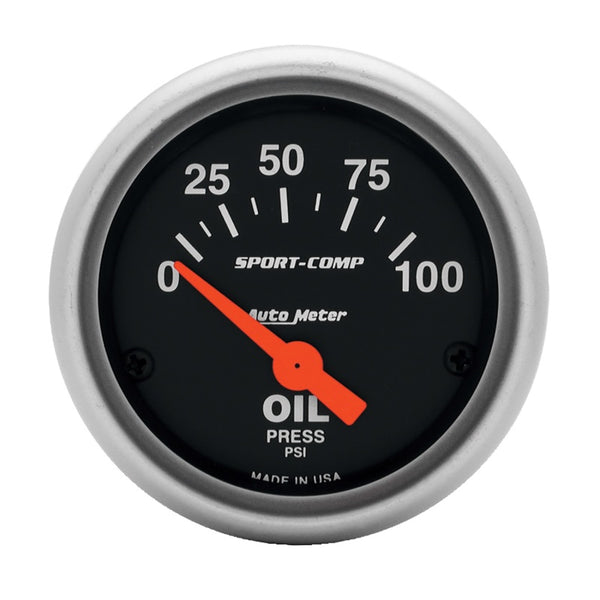 Autometer Sport-Comp 52mm 0-100 PSI Electronic Oil Pressure Gauge - Bull Strap