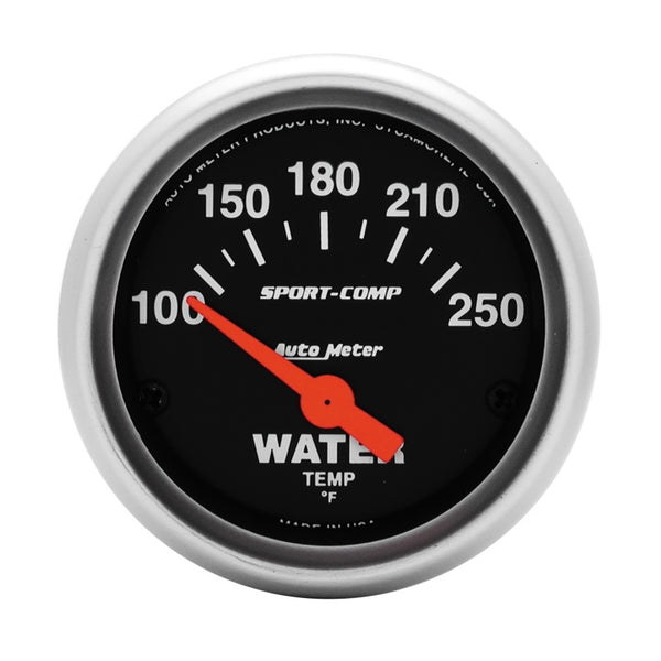 Autometer Sport-Comp 52mm 100-250 Deg F Electronic Water Temp Gauge - Bull Strap