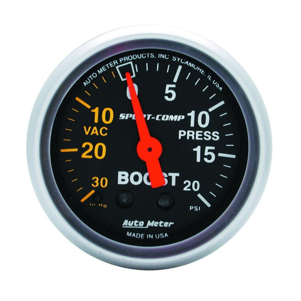 Autometer Sport-Comp 52mm 20 PSI Mechanical Boost Gauge - Bull Strap