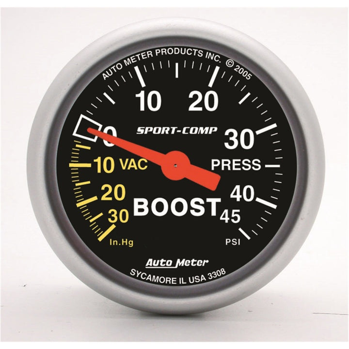 Autometer Sport-Comp 52mm 45 PSI Mechanical Boost Gauge - Bull Strap