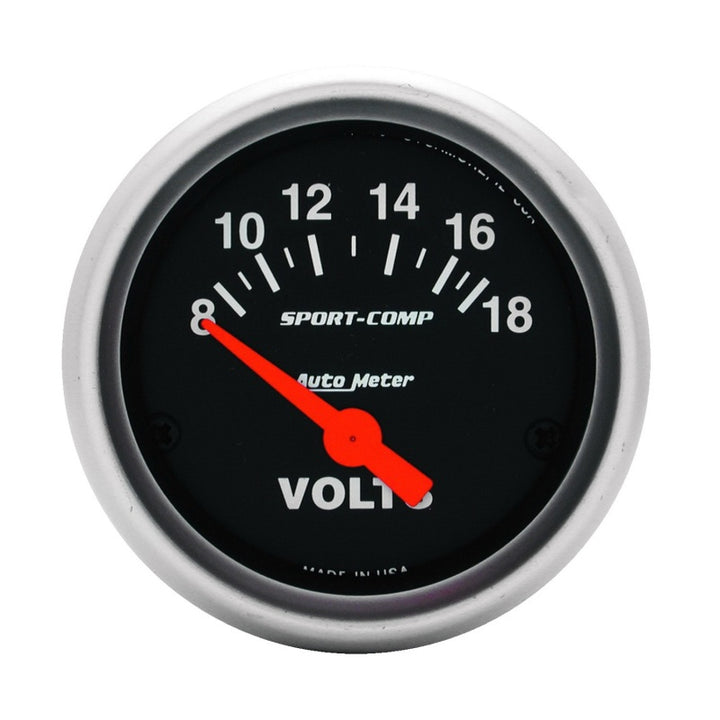 Autometer Sport-Comp 52mm 8-18 Volt Electronic Voltmeter Gauge - Bull Strap